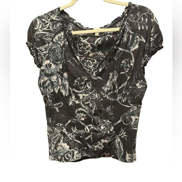 Karen Millen England Women's Ruffled Navy Floral V-Neck Blouse, 10 (US) - Picture 2 of 15